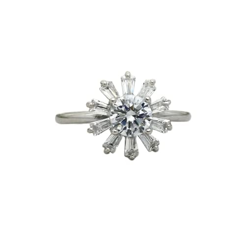 HeartsAndYou 2ct Engagement Ring for Women Round Cut Moissanite Ballerina Halo 18k White Gold over Silver