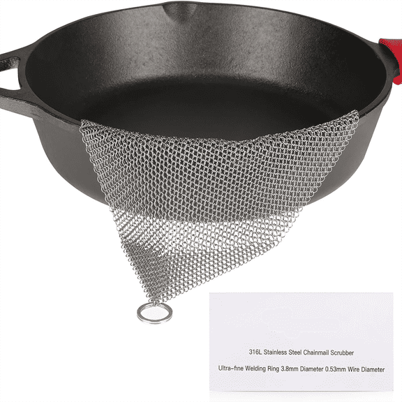 6x6 Inch Upgraded Chainmail Scrubber for Cast Iron - 316L Stainless Steel, Ultra-Fine 3.8mm Holes, Non-Scratch Scouring Pad for Skillets, Pans, Griddles, Pots (Rust-Resistant & Multi-Purpose)