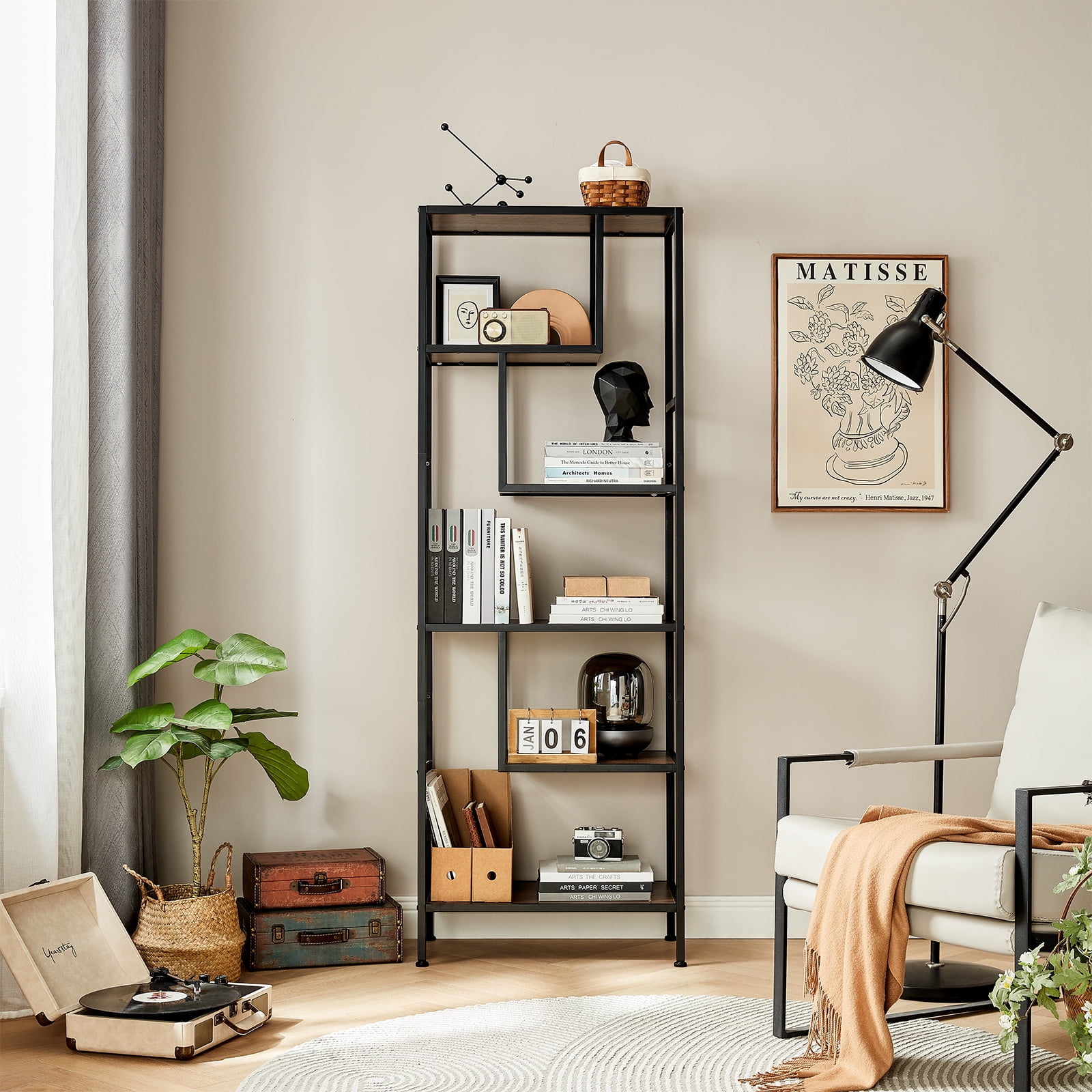 LINSY HOME 6 Tier Bookshelf, Tall Bookcase Shelf Storage Organizer