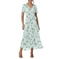 thumbnail image 1 of VEKDONE Robe Imprimée de Mode pour Femme Aguichant à Col Rond à Manches Courtes Robes Robe Maxi Décontractée Confortable pour Toutes les Occasions Vert P, 1 of 7
