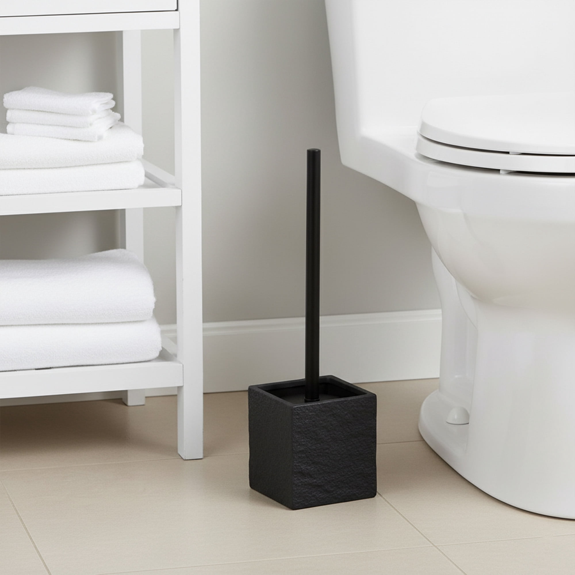 Evideco French Home Goods Stone Commercial Stone Black Toilet Brush & Holder Set with Toilet Brush, Black