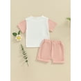 thumbnail image 5 of FEORJGP Toddler Girl Summer Shorts Set 3M 6M 1T 2T 3T Infant Baby Short Sleeve T-Shirt Round Neck Shirt Letter Embroidery Tops with Drawstring Shorts 2Pcs Loose Casual Outfit, 5 of 9