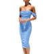 thumbnail image 1 of Vestido PRETTYGARDEN Ajustado con Fruncido y Hombros Descubiertos Azul Claro Talla S, 1 of 7