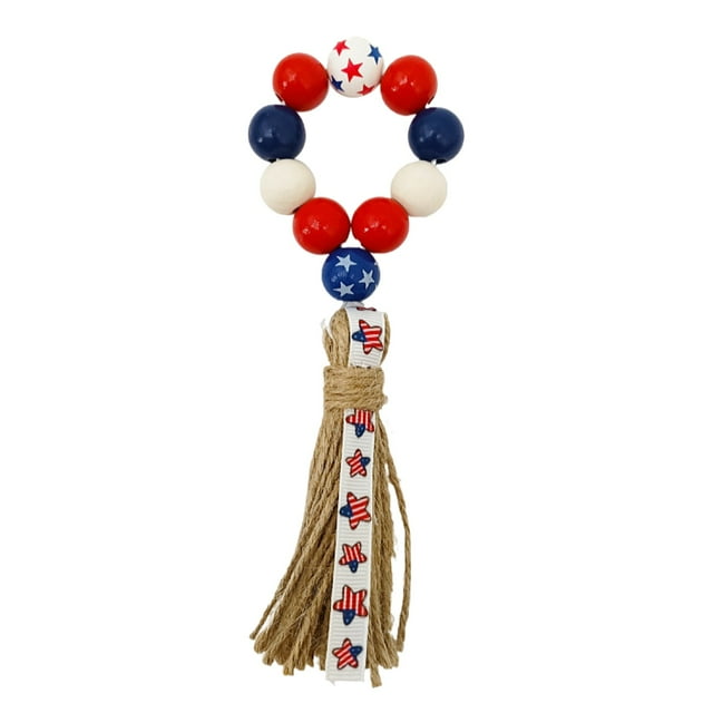 1PCS Independence Day Napkin Wood Bead Napkin Beaded Napkin Ring Holder Independence Day Family Table Decoration Wood Bead String Wood Bead Napkin Ring Tassel Wooden Pendant