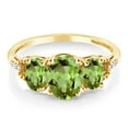 thumbnail image 3 of Gem Stone King 2.46 Cttw 10K Yellow Gold Green Peridot and Diamond Accent 3-Stone Engagement Ring for Women | Three Stone Wedding Anniversary Promise Ring for Women (Size 9), 3 of 4
