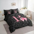 thumbnail image 3 of Manfei Cheetah Print Letter Bedding Comforter Set 7 Pieces, Pink Bowknot Monogrammed B Full Bedding Set, Modern Fashion Style Reversible Fitted Sheet Flat Sheet, Breathable Home Decor, 3 of 7