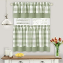 Achim Hunter Indoor Polyester/Cotton Light Filtering Checkered Tier & Valance, Apple Green, 57-in W x 24-in L