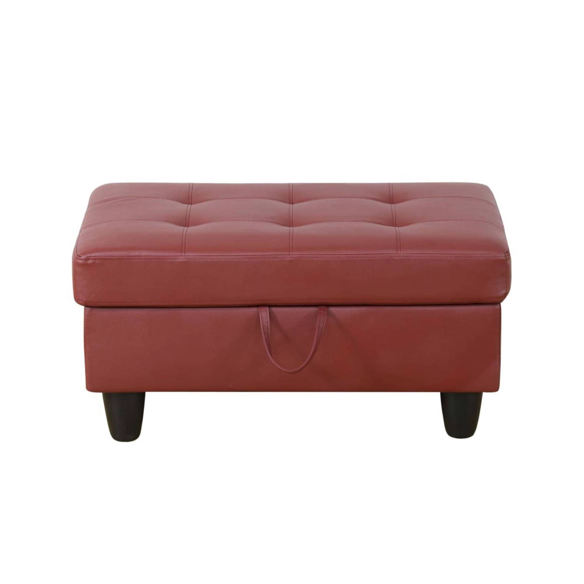 Leather Storage Ottoman, Folding Foot Stool with Storage Button Tufted Ottoman Bench for Living Room,Red