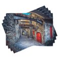 thumbnail image 1 of Ambesonne Medieval Place Mats Set of 4, Old Stone House Town, Standard Size, Grey Red Brown, 1 of 6