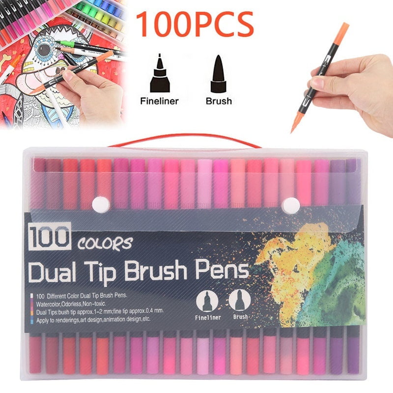 100 dual tip brush pens