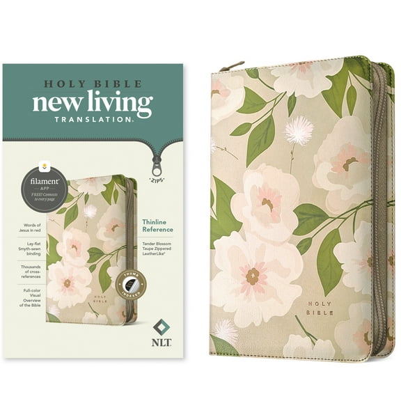 NLT Thinline Reference Zipper Bible, Filament Enabled (Leatherlike, Tender Blossom Taupe, Indexed, Red Letter), (Hardcover)