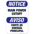 thumbnail image 1 of Main Power Cutoff Bilingual Sign, OSHA Notice Sign, 12x18 Aluminum, 1 of 1