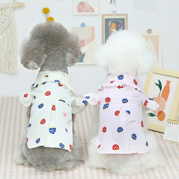 SPRING PARK Pet Shirts Mushroom Printing Dog Cotton Button Design Ruffled T Shirt Puppy Kitten Clothes