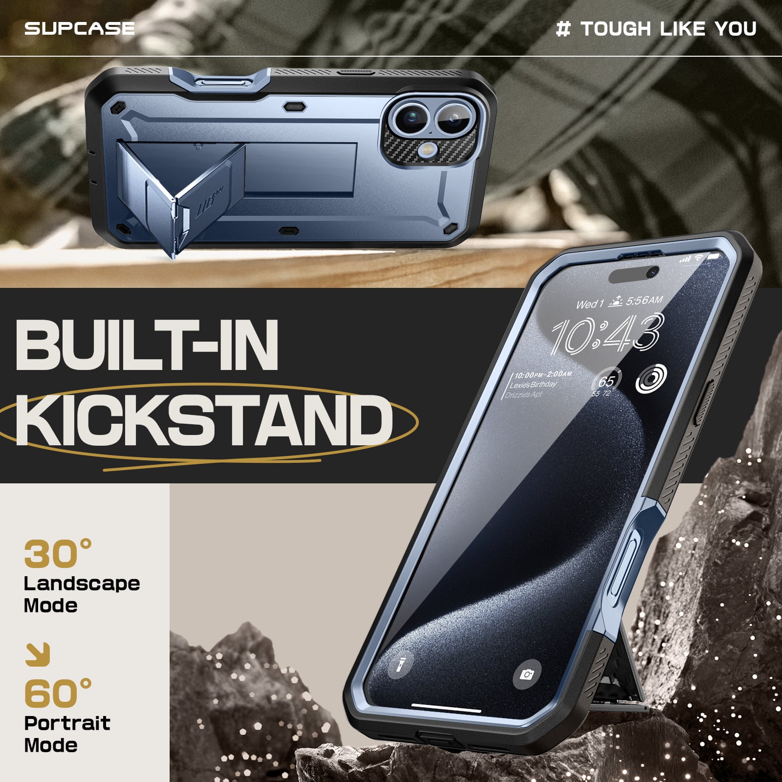 SUPCASE Unicorn Beetle Pro for 2024 Apple iPhone 16 (6.1") Case with Screen Protector,[Built-in Stand & Belt-Clip][Military-Grade Protection] Phone Case Shockproof Cover for iPhone 16, 6.1 inch, Blue
