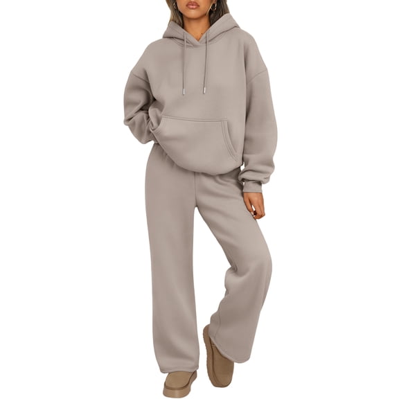 SUNBS 2 Piece Outfits Women's Sweatsuits Fleece Hoodies Lounge Sets Fall Oversized Drawstring Wide Leg Pants Sweatpants Tracksuit with Pockets Clothes