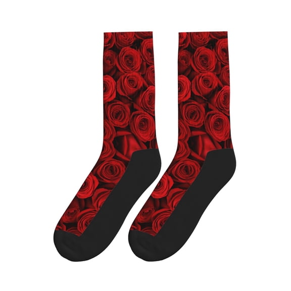 Red Rose Floral Colorful Athletic Crew Novelty Socks For Men Women