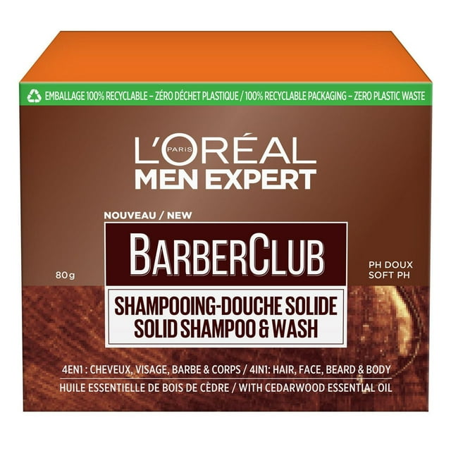 L'Oreal Paris Men Expert 4 en 1 shampooing douche solide, PH doux, 80 g
