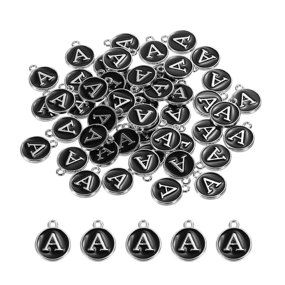 Alphabet A Enamel Letter Charm Jewelry Charm Enamel Initial Charm Black Pendant Charm Pack of 50