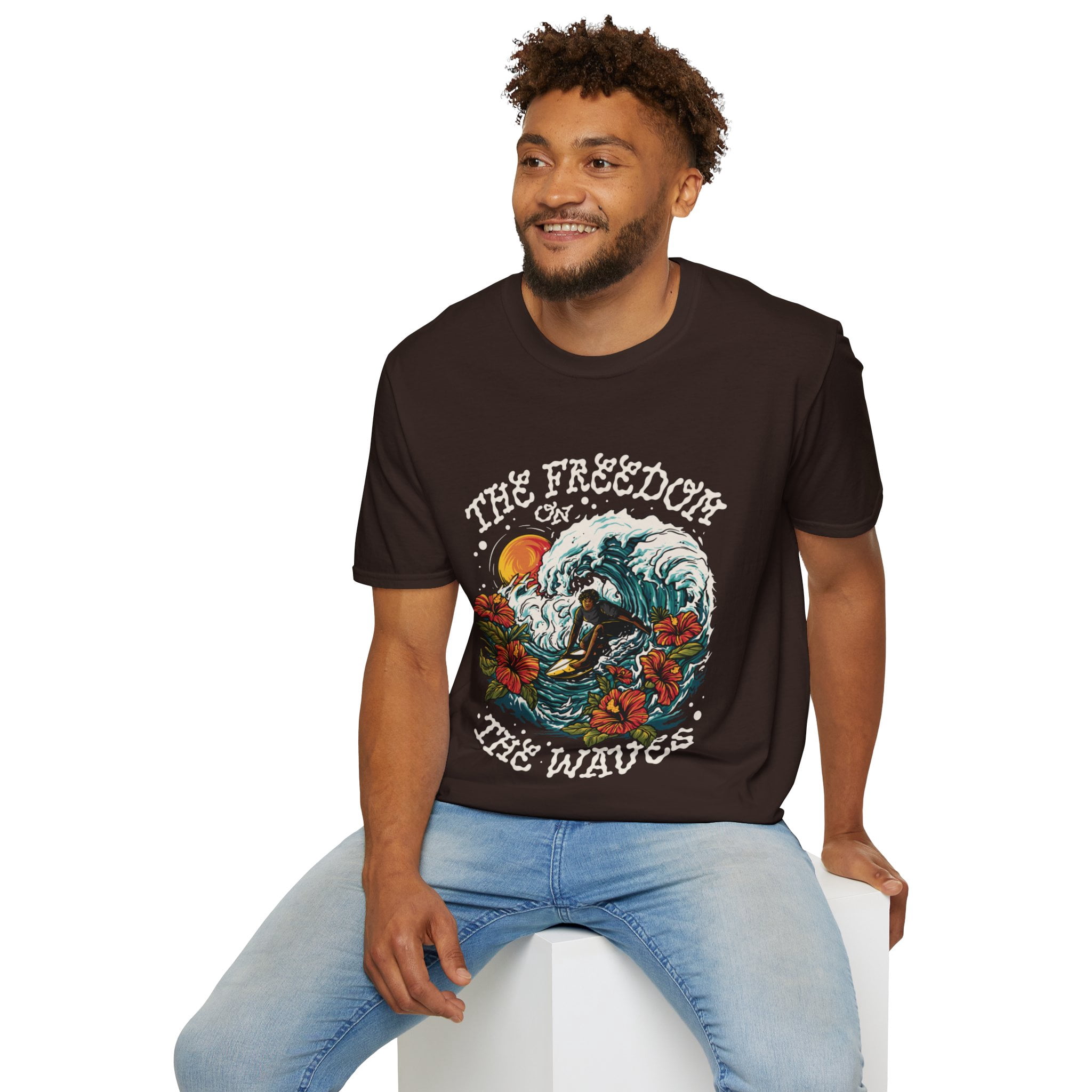 The Freedom On The Waves Surf Lover Novelty Graphic Unisex Softstyle TShirt