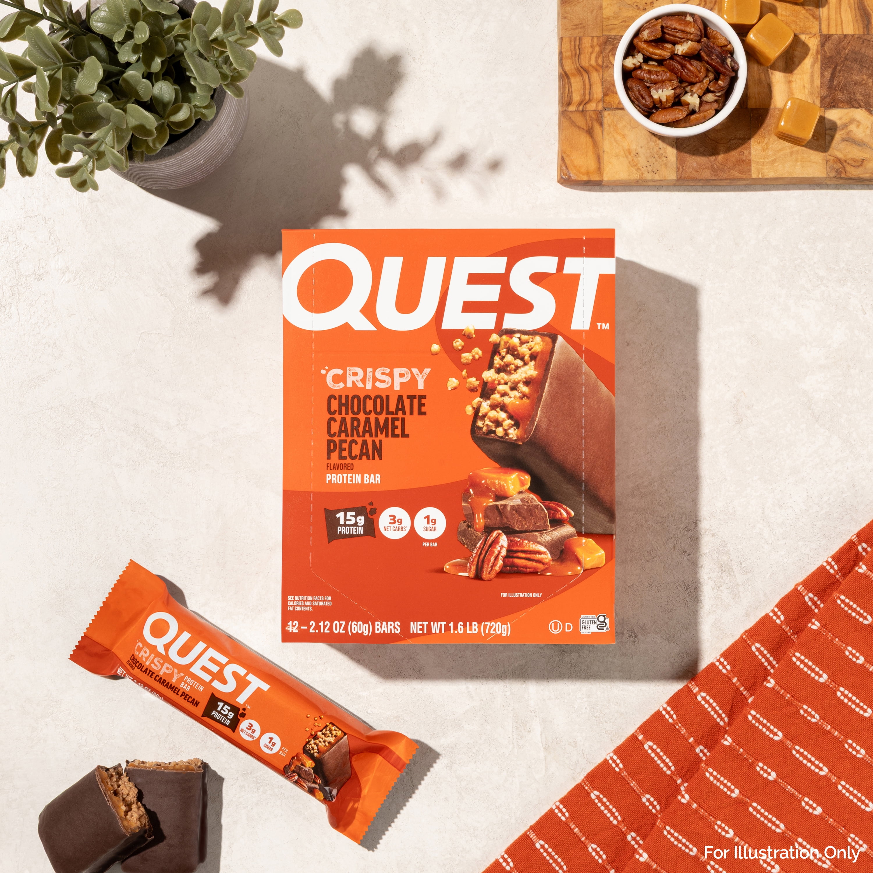 Quest Crispy Hero Protein Bars, Low Carb, Keto Friendly, Chocolate Caramel Pecan, 4 Count