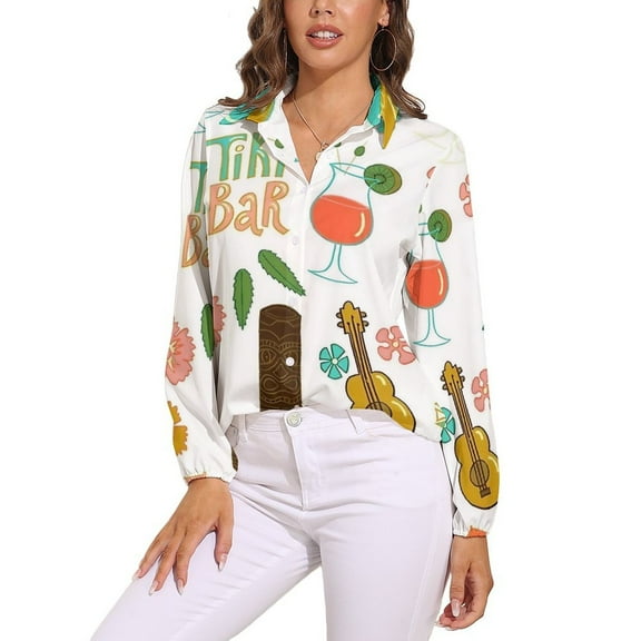 Tiki Bar Lounge Long Sleeve Blouse Woman Streetwear Casual Shirts Summer Oversize Woman Streetwear Clothing Birthday Present