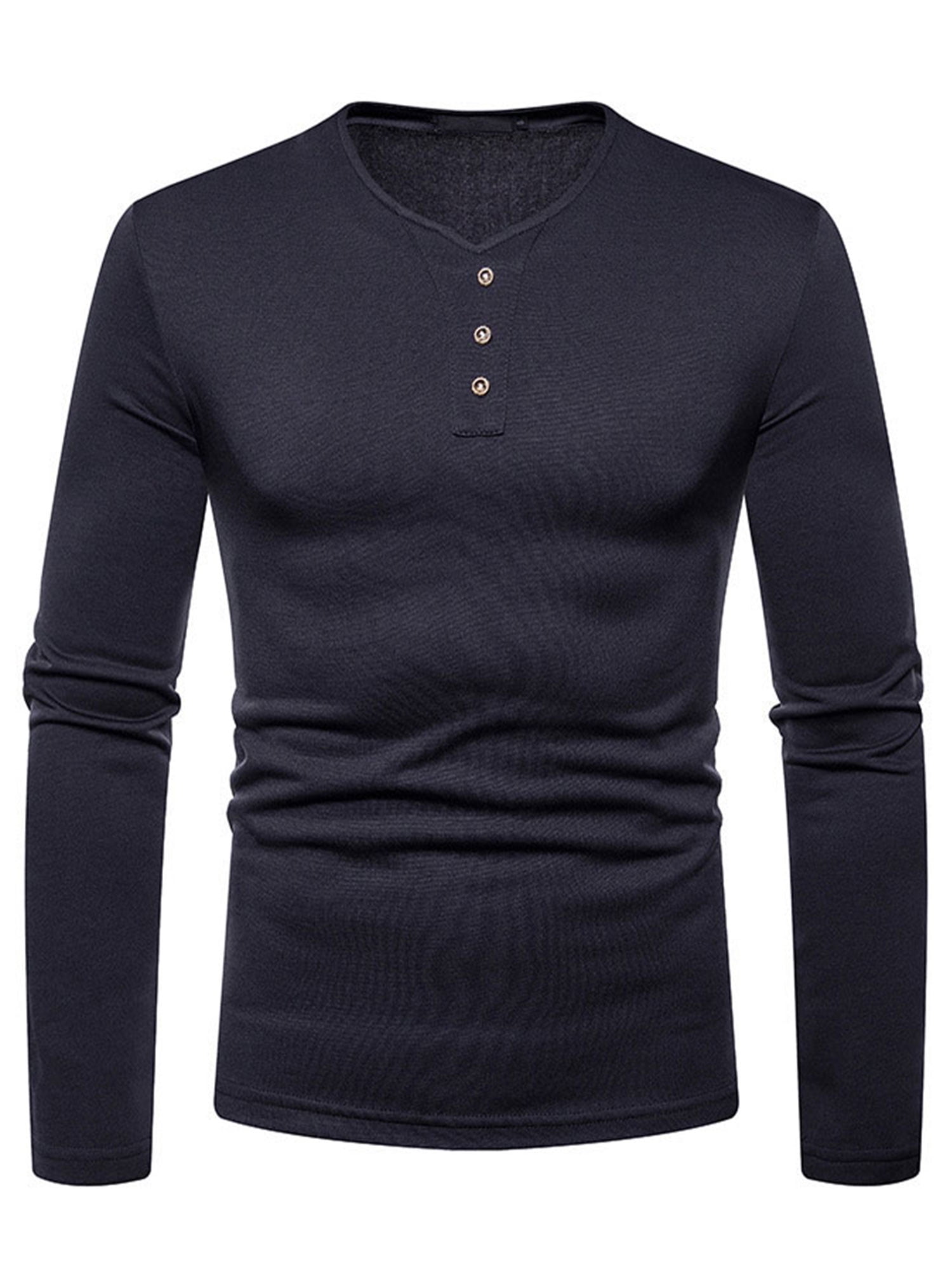 UKAP - Winter V Neck Slim Fit Pullover Shirts for Men Casual Long ...