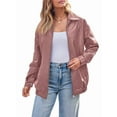 thumbnail image 2 of Womens Oversized Leather Jackets Faux Suede Fall Fashion Motorcycle Coats Winter Outfits Clothes Y2k Tops Dark Pink S, 2 of 8