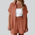 thumbnail image 2 of QGJZVUNL Cotton Linen 2 Piece Sets for Women Summer Clothes Short Sleeve Button Down Shirts and Drawstring Shorts Lounge Outfits Size L, 2 of 6