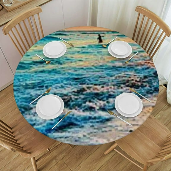 SheronV Sunset Round Tablecloth Stain-Resistant & Washable 60-Inch 31"-35
