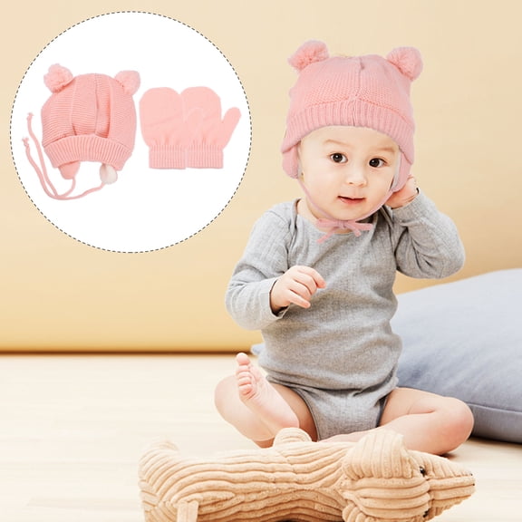 MEIBUTYUP 1 Set Warm Gloves Warm Beanie Acrylic Fiber Pink for Toddlers in Going Out for a Walk