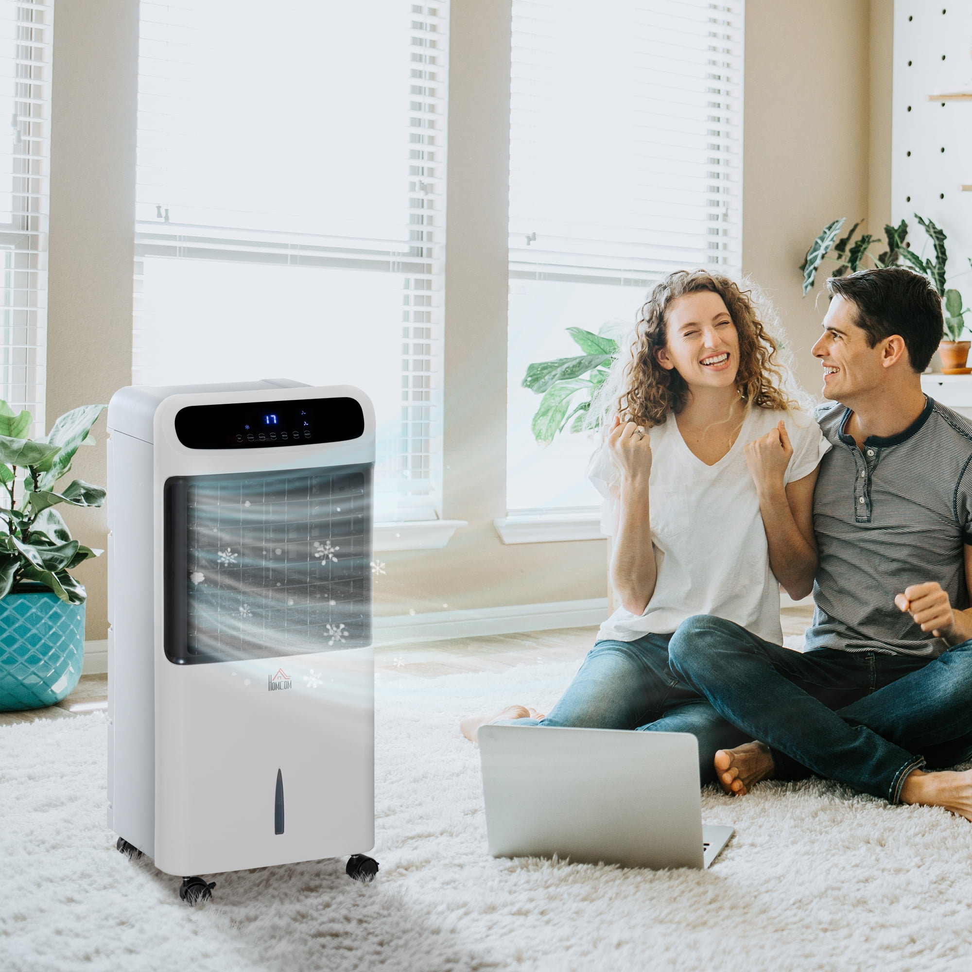 HOMCOM 32" Evaporative Air Cooler with 3.2 Gal Water Tank, 60Â° Oscillating, 3-In-1 Ice Cooling Fan, Portable Swamp Cooler with Humidifier for Home Office, 3 Modes, 3 Speeds, 12H Timer, Remote, White
