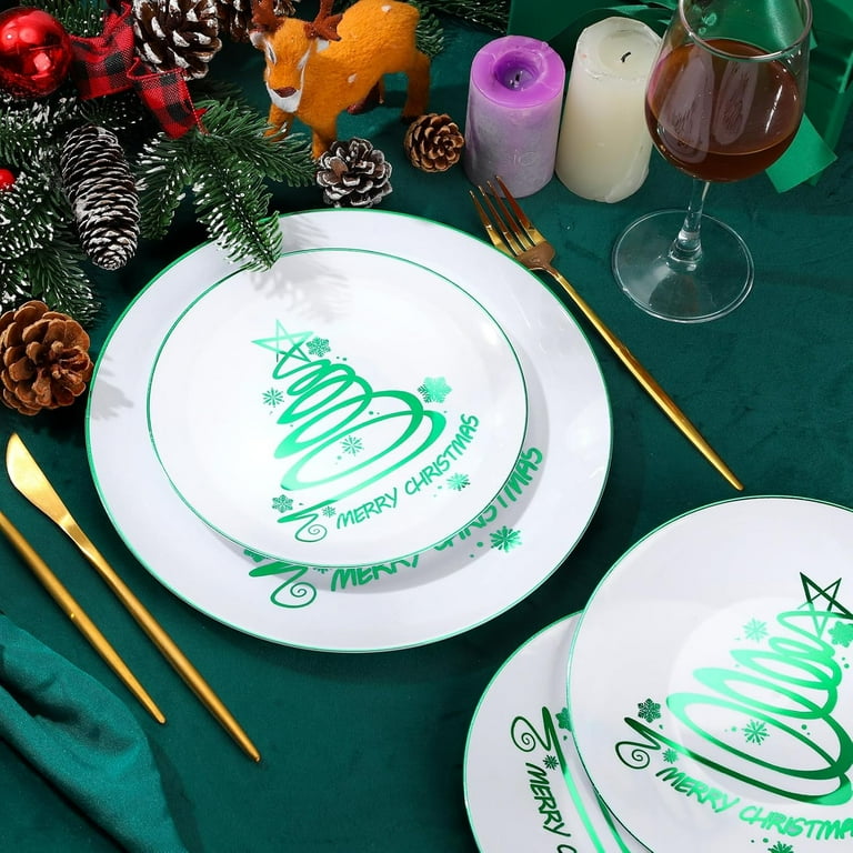 BE 60 Pcs Christmas Plates Christmas Tree Plastic Plates Round Disposable Dessert Dinner Plates for Christmas Holiday Party Supplies 10.25 Inch and 7.5 Inch Red Cute Style Green Stylish Style Walmart....