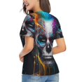 thumbnail image 3 of Vsdgher Modern Abstract Colorful Skull Women Shirts V Neck Short Sleeve Tops T-Shirt Basic Tees, S to 3XLXX-Large, 3 of 5