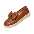 thumbnail image 3 of IEMIEMIEM Womens Bow Loafers Leather Comfort Round Toe Slip On Anti Slip Low Cute Non Slip Platform Loafers for Work Daily Casual Dressy Brown 7.5 Wide, 3 of 6