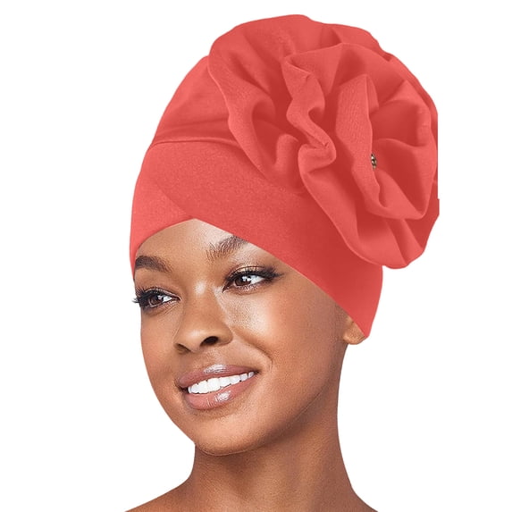Ljudmp Womens Slouch Stacked Floral Turban Hat Elastic Head Wrap Crystal Rhinestone Big Flower Hijab Bonnet Cap Hair Cover Hat Red