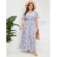 thumbnail image 5 of Large Size Women's Summer Floral Dress Wrap V Neck Short Sleeve Ruffle A-Line Flowy Maxi Wedding Guest Dresses, 5 of 8