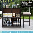 thumbnail image 2 of Gymax Set of 3 Patio Bar Set w/ Tempered Glass Tabletop 2-Tier Storage Removable Cushions, 2 of 8
