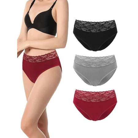 

Sixtyshades 3 Pack Womens Underwear Cotton Bikini Panties Lace Soft Hipster Panty Ladies Stretch Full Briefs (Red XL)