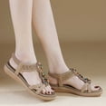 thumbnail image 5 of Xfvqtps Women Flat Sandals Elastic Open Toe Colorful Beads Decoration Bohemian Casual Dressy Soft Sole Non Slip Comfortable Breathable Walking Summer Sandals Beige, 5 of 6