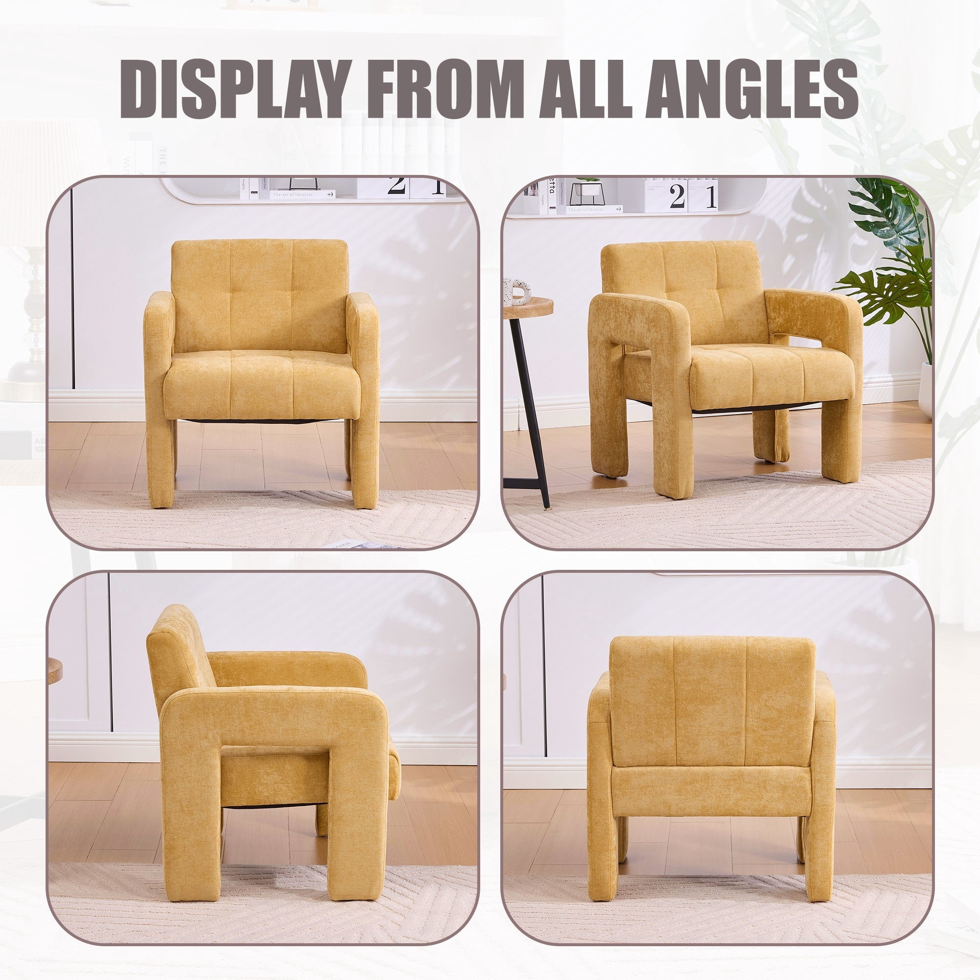 Sailvan Modern Minimalist Single Armchair,Soft Chenille Accent Chair for Living Room,Bedroom & Office,Comfy Nordic Reading Chair Mustard yellow