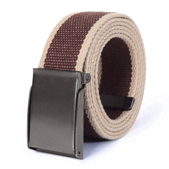 Mile High Life Canvas Web Belt | Cut to Fit Up to 52" | Flip-Top Matte Silver Nickel Buckle (Khaki Brown )
