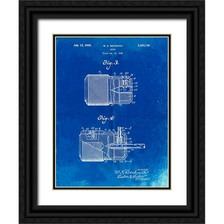 

Borders Cole 19x24 Black Ornate Wood Framed with Double Matting Museum Art Print Titled - PP787-Faded Blueprint Drill Chuck 1943 Patent Poster