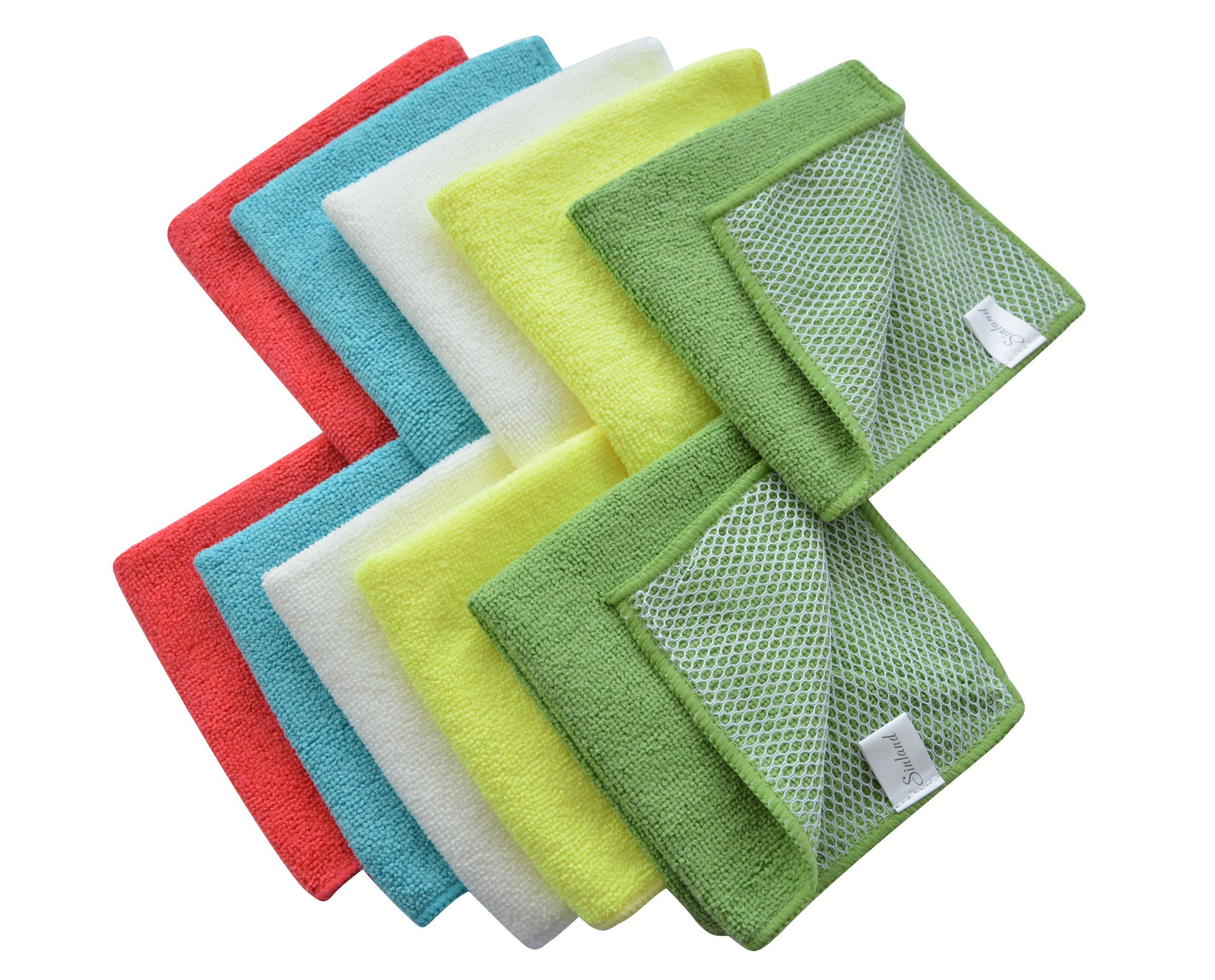 SINLAND Microfiber Dish Cloth for Washing Dishes Dish Rags Best Kitchen  Washcloth Cleaning Cloths with Poly Scour Side 5 Color Assorted  12inchx12inch