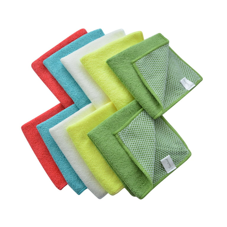 SINLAND Microfiber Dish Cloth for Washing Dishes Dish Rags Best Kitchen Washcloth Cleaning Cloths with Poly Scour Side 5 Color Assorted