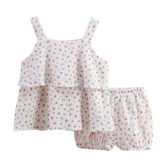 RUTAYY Children Girls Outfits 2 Piece Floral Print West and Shorts Dress Suit Double Layer Yarn Breathable Comfortable Travel Elegant Clothing Sets