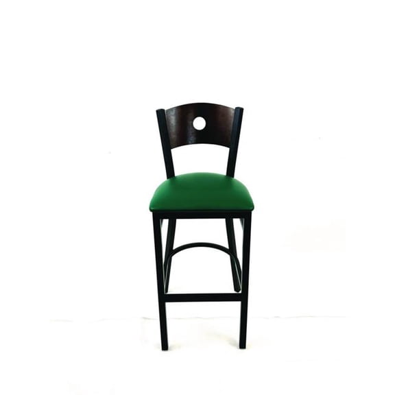 JMC Furniture JMCCRBBVGRNC Circle Series Barstool, Supports Up to 300 lbs, 28.5 in. Seat Height, Green Seat, Dark Walnut Back, Black Base