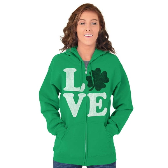 St Patrick's Day Shamrock Love Zip Hoodie Sweatshirt Women Brisco Brands S