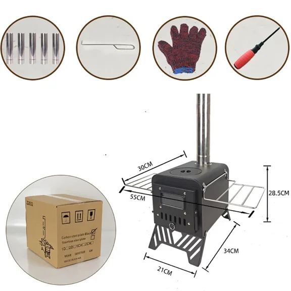 Arcticwind Portable Wood Stove for Camping,Coal Wood Stove,Outdoor camping mobile camping stove with 5 Stainless Chimney Pipes,for Outdoor Cooking & Heating, Ice Fishing, Hunting