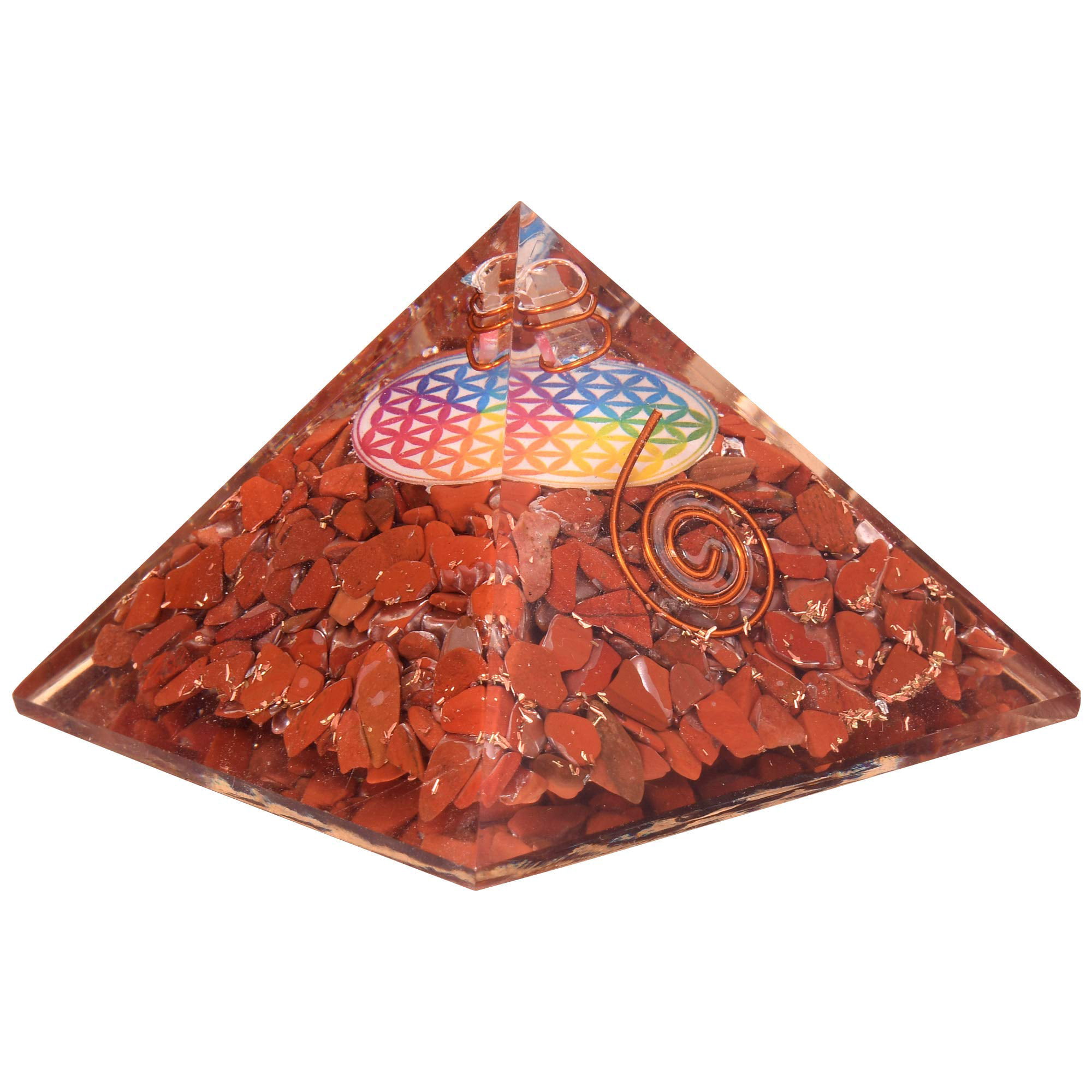 Superwave Orgone Pyramid Large Red Jasper Crystal Energy Generator EMF Protection Meditation Healing Flower of Life 