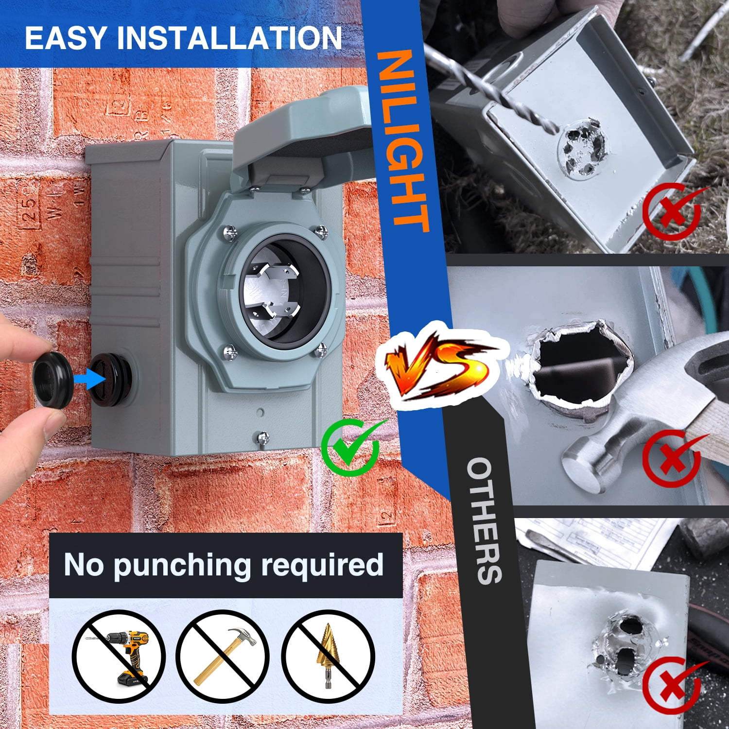 Nilight 30 AMP Generator Power Inlet Box 125/250V NEMA L14-30P Receptacle Box LED Indicator Pre-drilled ETL Listed Enclosed Lockable Box Waterproof Outlet for RV Camper Outdoor Use